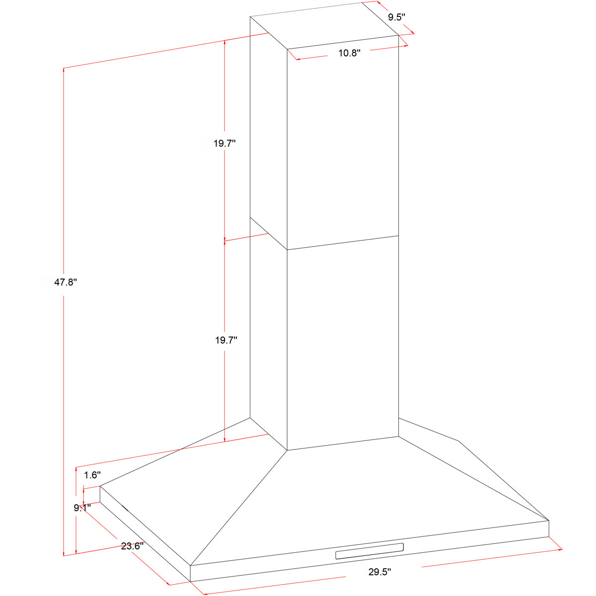 AKDY 30" 343 CFM Convertible Island Range Hood in Black Painted